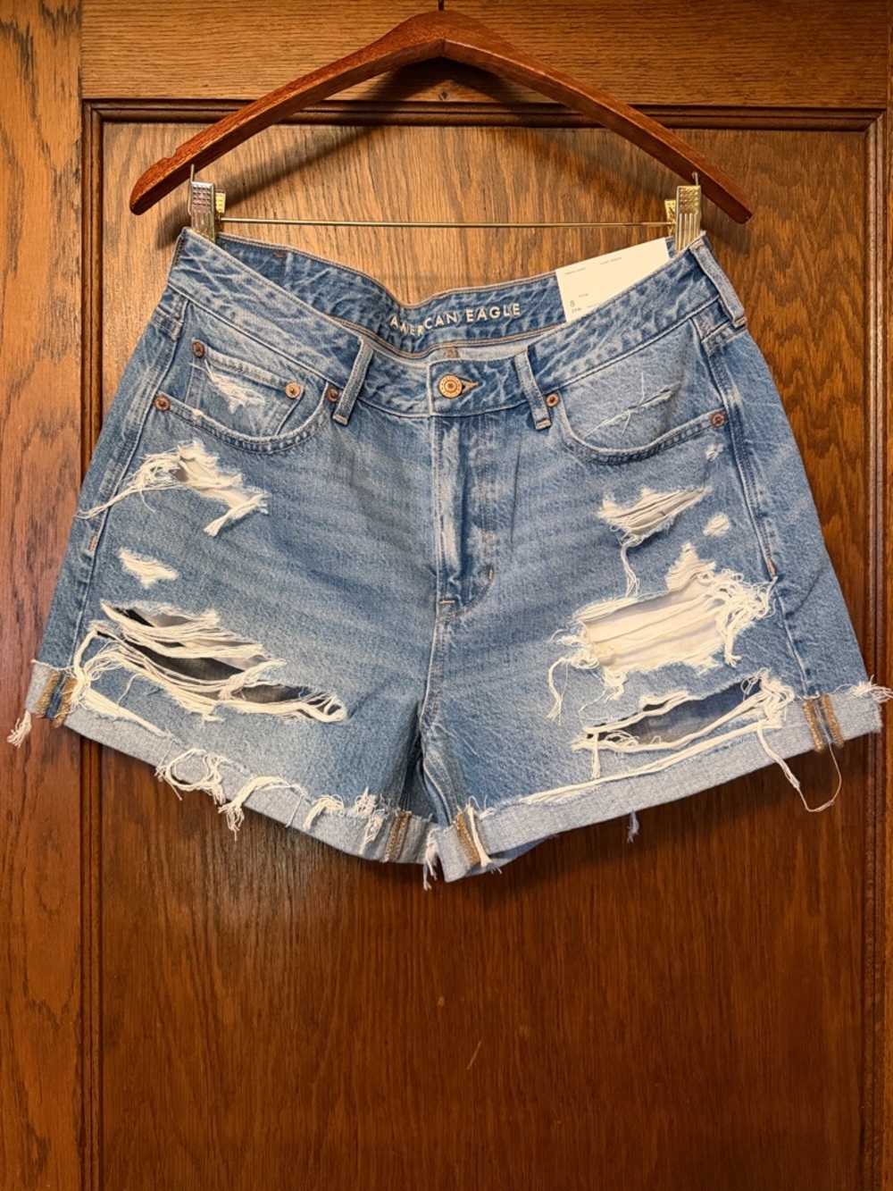 American Eagle Outfitters Light Wash Distressed Denim Shorts